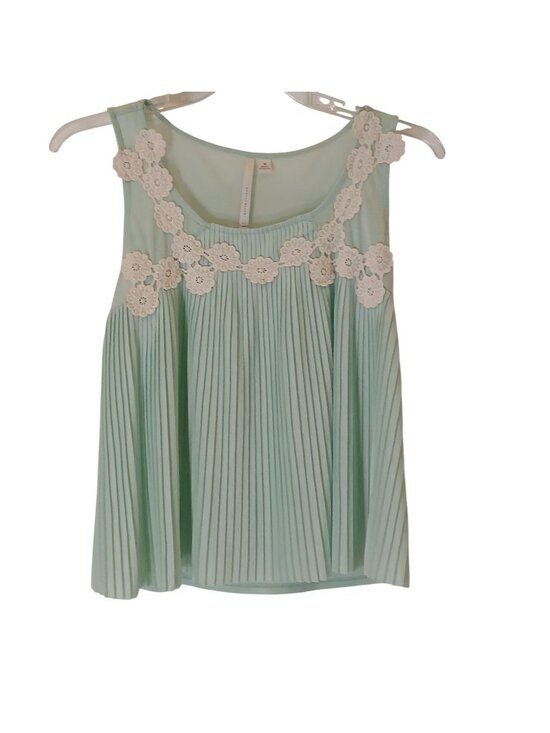 Lauren Conrad Tops - Lauren Conrad Medium Mint Green Sleeveless Pleated Top Floral Lace Details #I-11